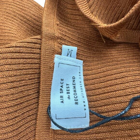 New Air Space Women Brown Rib Knit Spaghetti Strap V-Neck Bodycon Midi Dress M - Picture 5 of 6